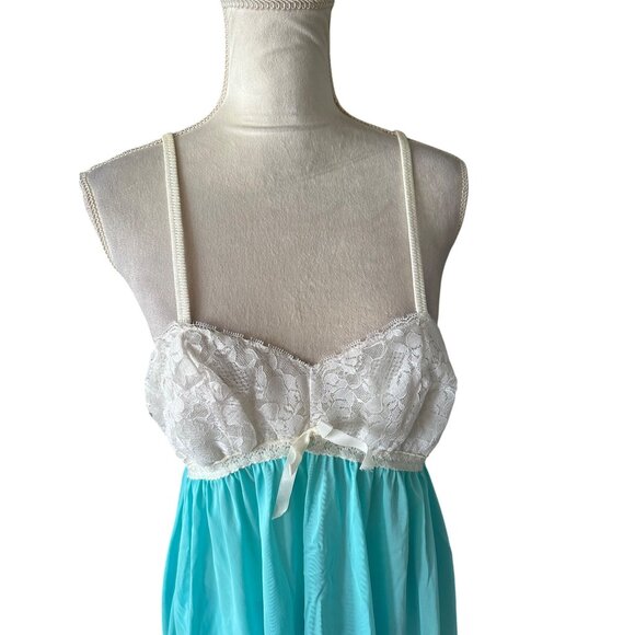 Vintage 80s 2Pc Lace & Chiffon Babydoll Sheer Lingerie Slip Dress Cami Sleepset - Picture 4 of 12